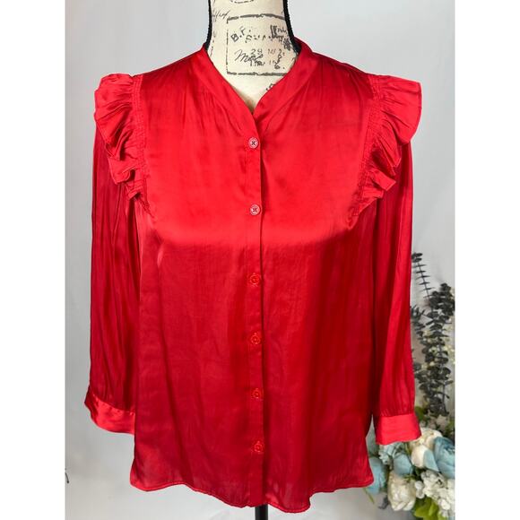 Zadig & Voltaire Tygg Satin Button Front Blouse Red  M - Picture 9 of 16